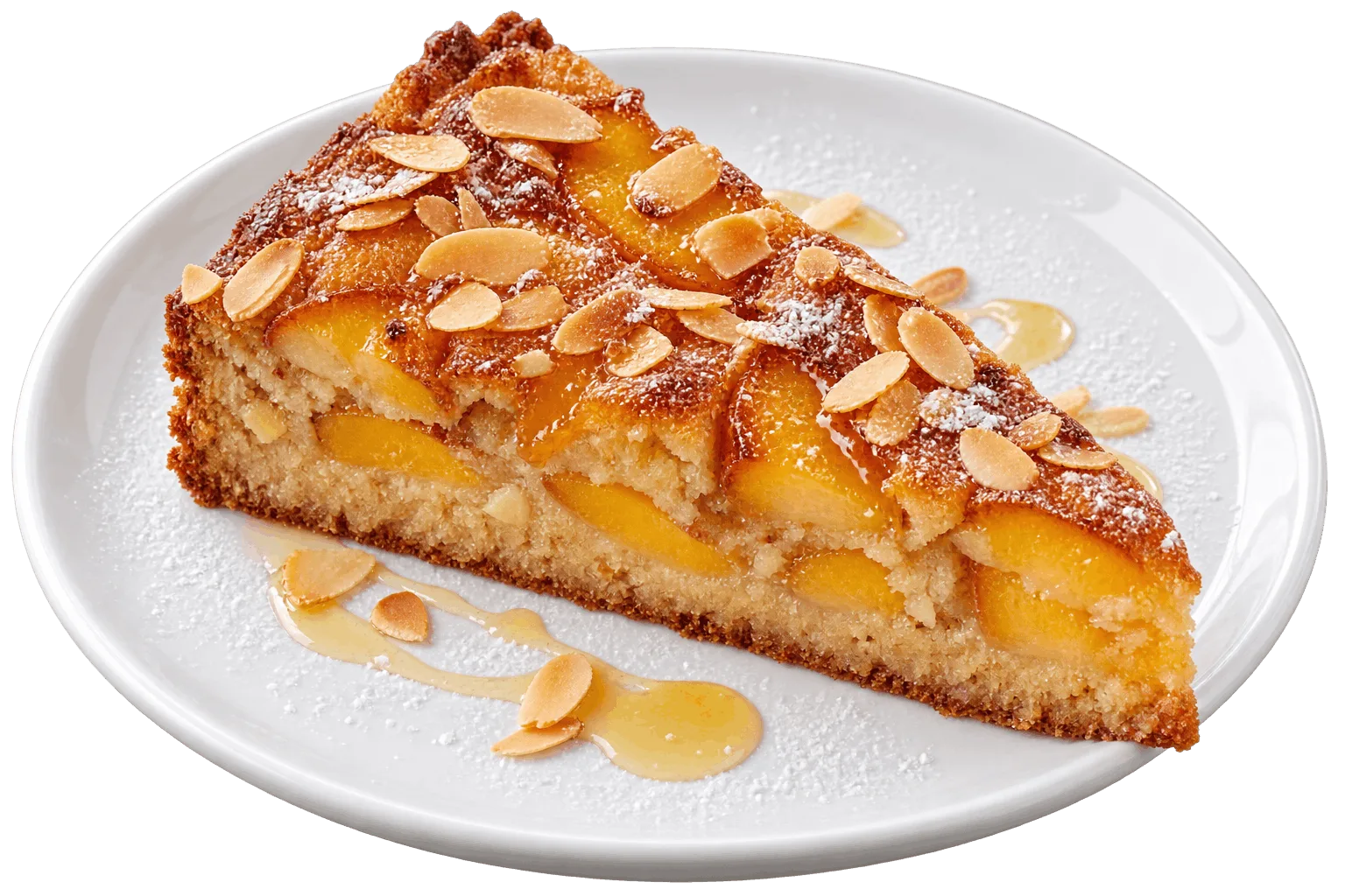 Gâteau aux pêches et amandes, miel