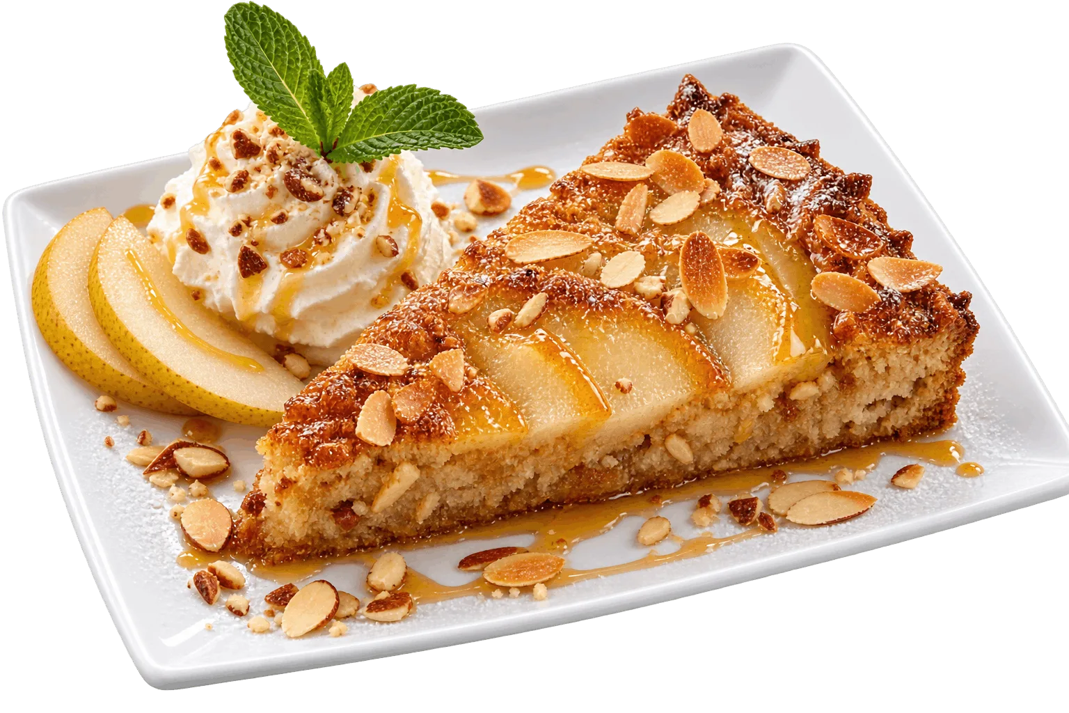 Gâteau aux poires et amandes, miel